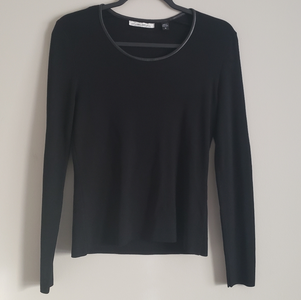 Lillie Rubin Leather Trim Blouse Long sleeve